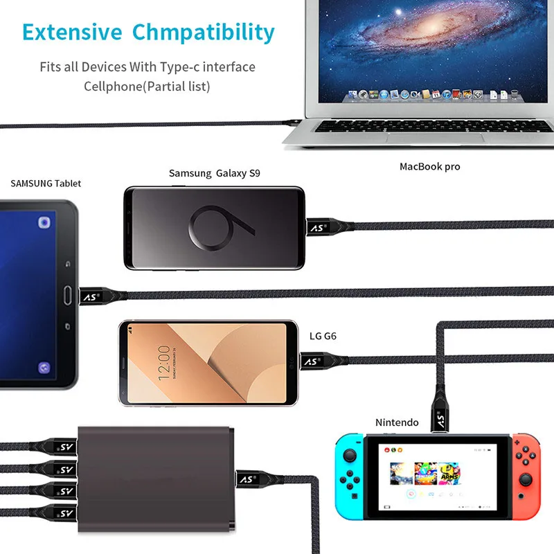 A.S 5A USB Type C кабель для передачи данных с функцией быстрой зарядки Huawei P10 P9 Mate 10 9 Xiaomi
