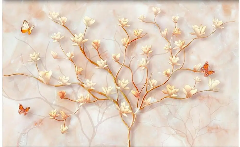 Украшение дома Мрамор тиснением Магнолия Бабочка 3D ТВ фоне стены стиль жизни