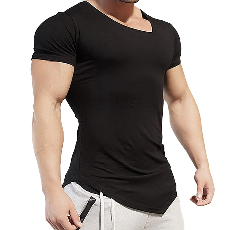2018Hip Hop Gym Top Mens Short T Shirts Cotton Slim Fit Male Clothing Bodybuilding Undershirt White Black Fitness Tops Tees | Мужская