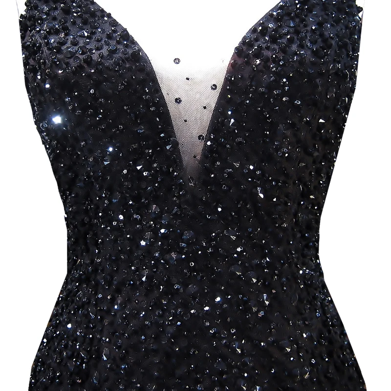 

Long Evening Dress 2020 Luxury Heavy Beaded Backless Sparkly Crystals Backless Black Mermaid African Women Formal Evening Gowns