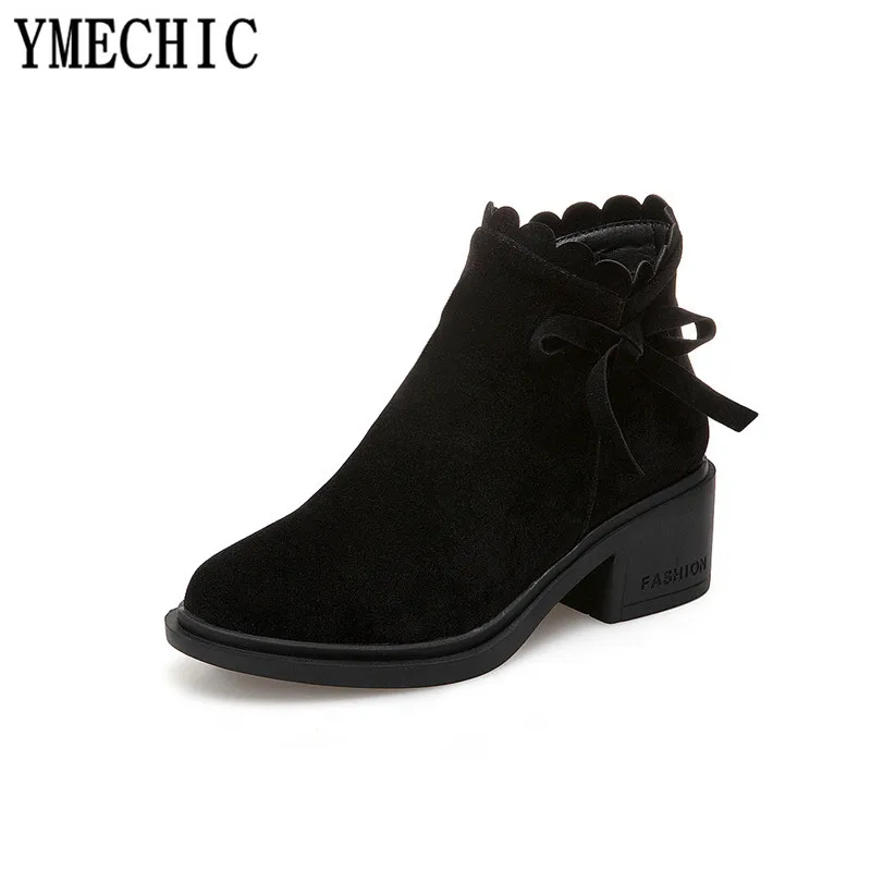 Женские ботильоны из флока YMECHIC красные черные бежевые короткие ботинки с