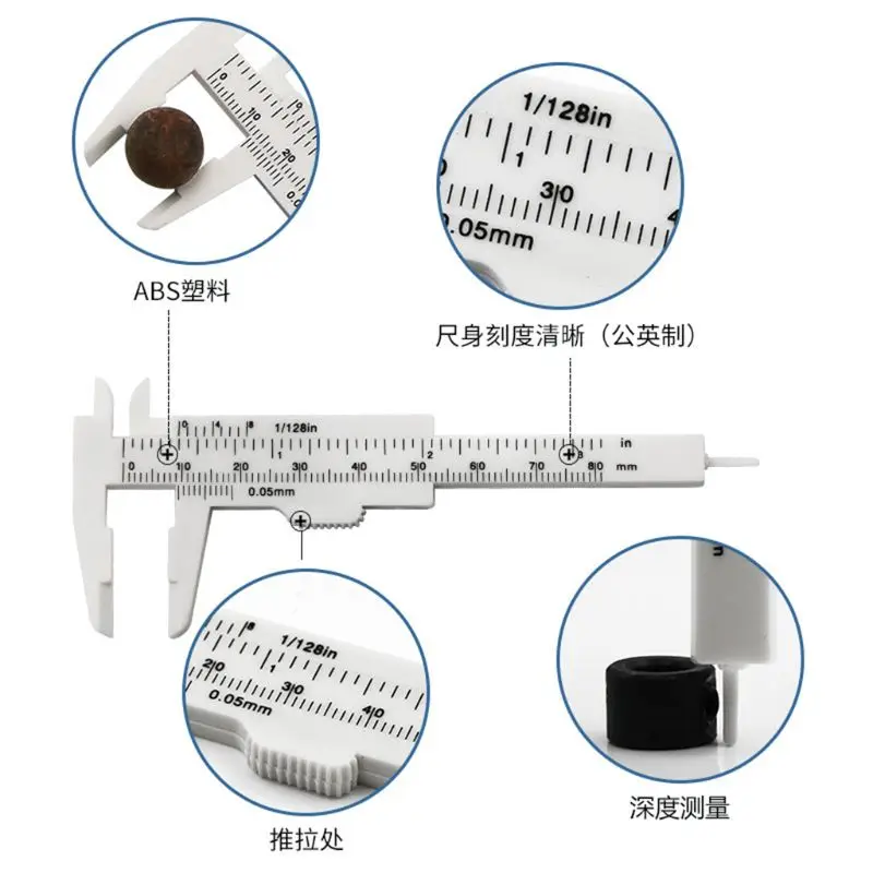 

2pcs 0-80mm Double Rule Scale Plastic Vernier Caliper Measuring Student Mini Tool Ruler