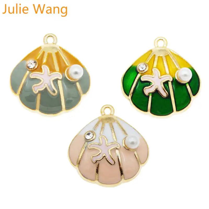 Julie Wang 6 шт эмалированная ракушка Морская звезда амулеты жемчуг горный хрусталь