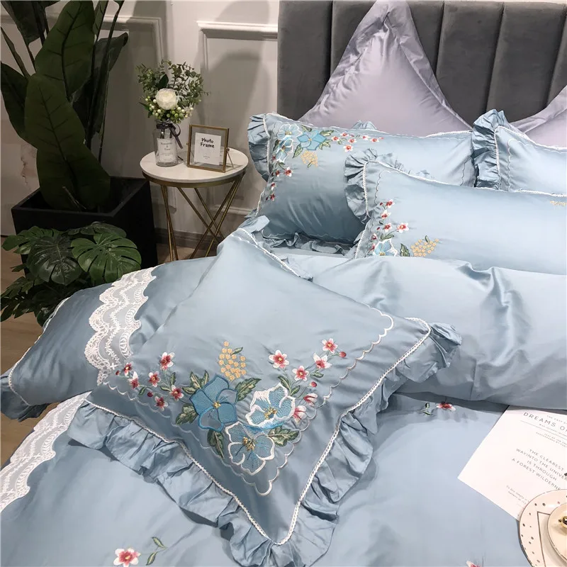 Little Daisy embroidery Bedding Sets girls Beddingset egyptian cotton Bed Linen Duvet Cover Bed Sheet Pillowcase/bed Sets 4/7pcs