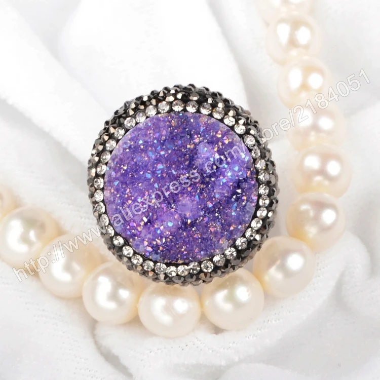 Round Dyed Purple Agate Druzy Geode Ring For Woman Gun Black Crystal Rhinestone Pave Zircon Fashion Design JAB084-4 | Украшения и