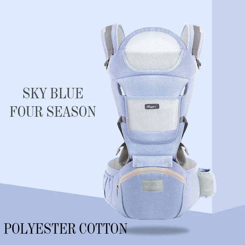 SkyBlue 4 Season Рюкзаки-кенгуру, ремень на пояс для новорожденных, начинающих ходить; Хлопковые Платья с сеточкой с лето-осень рюкзак слинг для путешествия на лицевой стороне чехол Обёрточная бумага кенгуру - Цвет: SkyBlue 4 Season