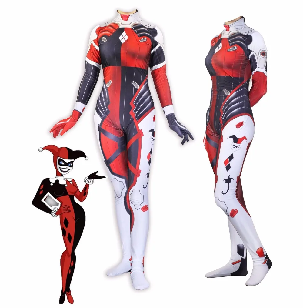 Хэллоуин святых всех Harley Quinn Косплей костюмы комбинезон Колготки для