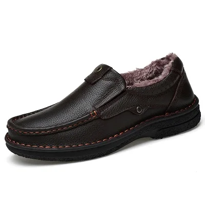 DarkBrownWoolLining K-TUO Новая мужская зимняя и осенняя Уличная обувь для мужчин Спортивная обувь зимние кроссовки прогулочная обувь из натуральной кожи KT-8828-1 - Цвет: DarkBrownWoolLining