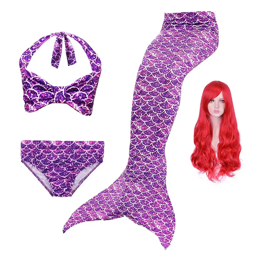 with Wig Обувь для девочек одежда заплыва хвост русалки парик русалки костюм косплэй дети ванный Комплект Дети Купальники малышек купальник с/без - Цвет: with Wig
