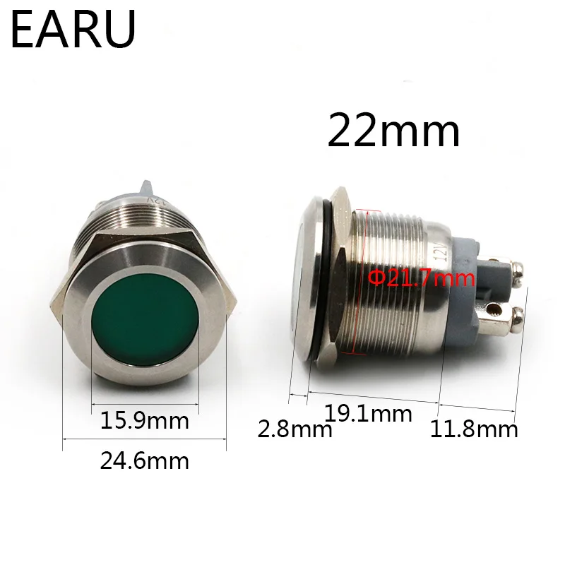 22mm IP67 Waterproof LED Metal Indicator Lamp Light Signal Pilot Warning Screw Feet 5V 12V 24V 110V 220V Red Blue Green Yellow | Лампы и