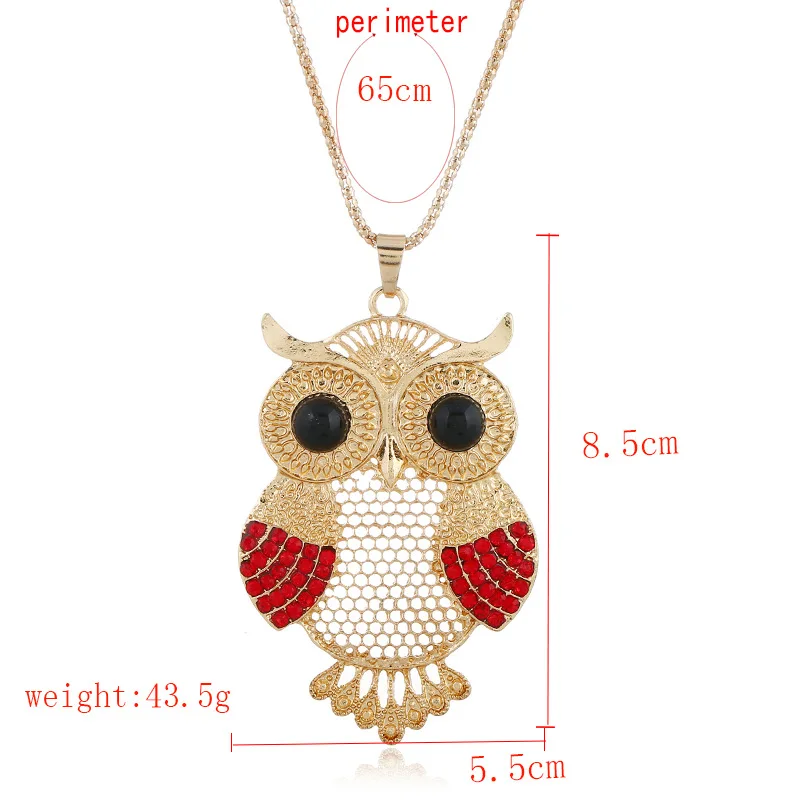 FY Euro-American retro owl full drill sweater chain long necklace female personality fashion Baitao Crystal Necklace | Украшения и