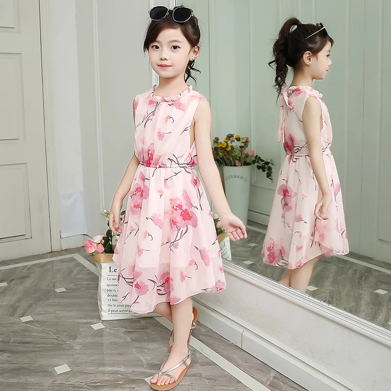 Girls Peony Flower Vintage Dress Summer Children's A Line Sleeveless Retro Floral Pink For Costumes 3-12 Years | Детская одежда и