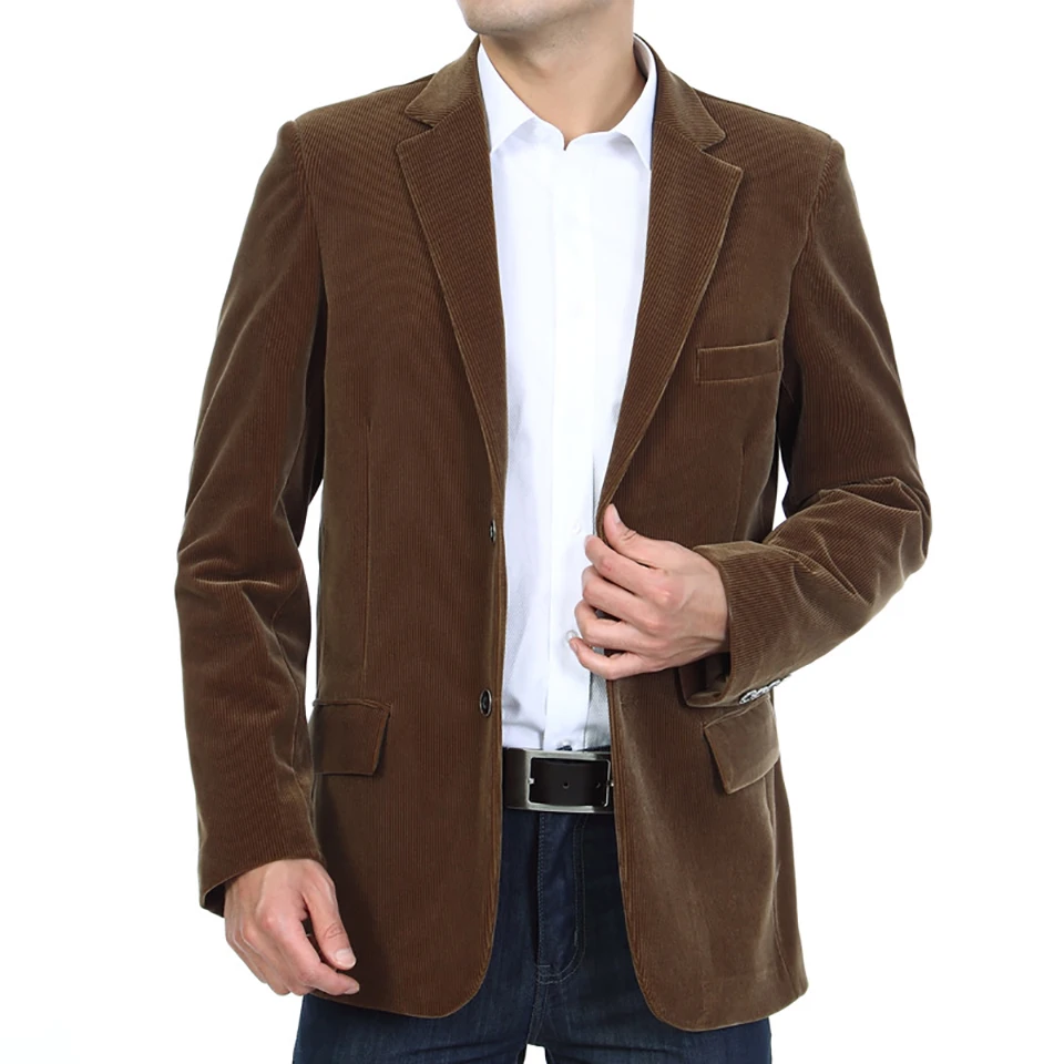 Men's Cotton Corduroy Coat Single Breasted Blazer Jacket Mens Casual Costume Homme | Мужская одежда