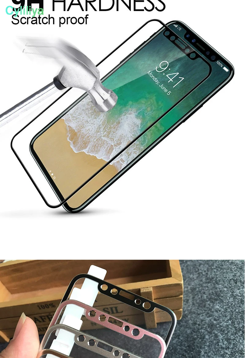 3D рамка из титанового сплава закаленное стекло для Iphone X 5 8 дюйма защита экрана
