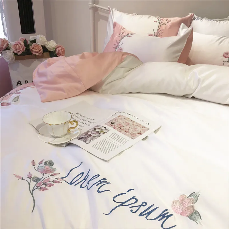 Розовый белый синий фиолетовый роскошный пасторальный цветок вышивка шелковый