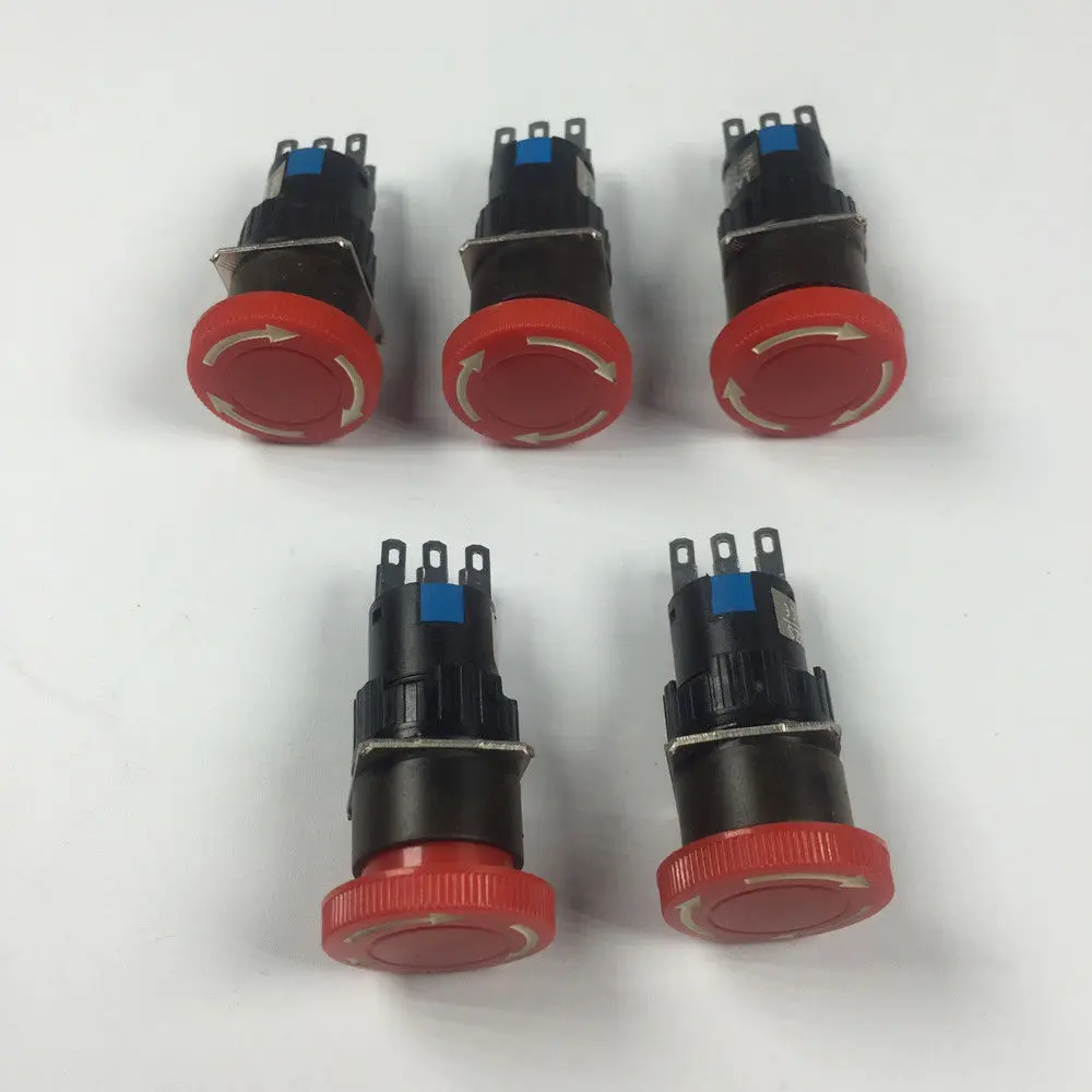 5pcs Red Round Type 6 Pins Sudden Stop Pushbutton Rotate Switch LA16-22ZS | Инструменты
