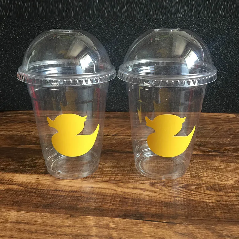 24 шт DIY виниловая наклейка прозрачная одноразовая желтая утка 12 унций чашки Дети
