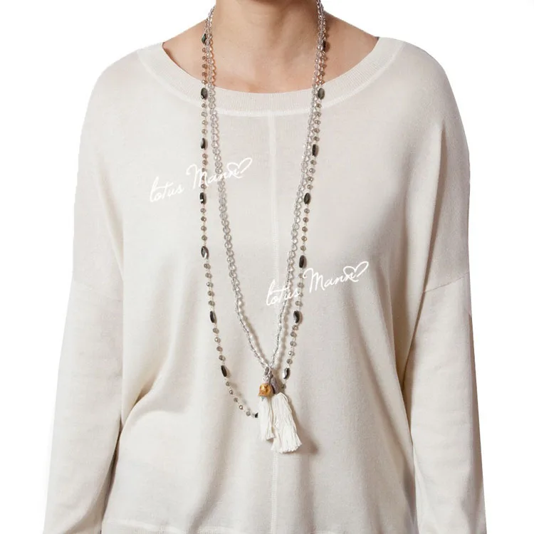 

Lotus mann natural white crystal fresh big tassel bone skull long necklace