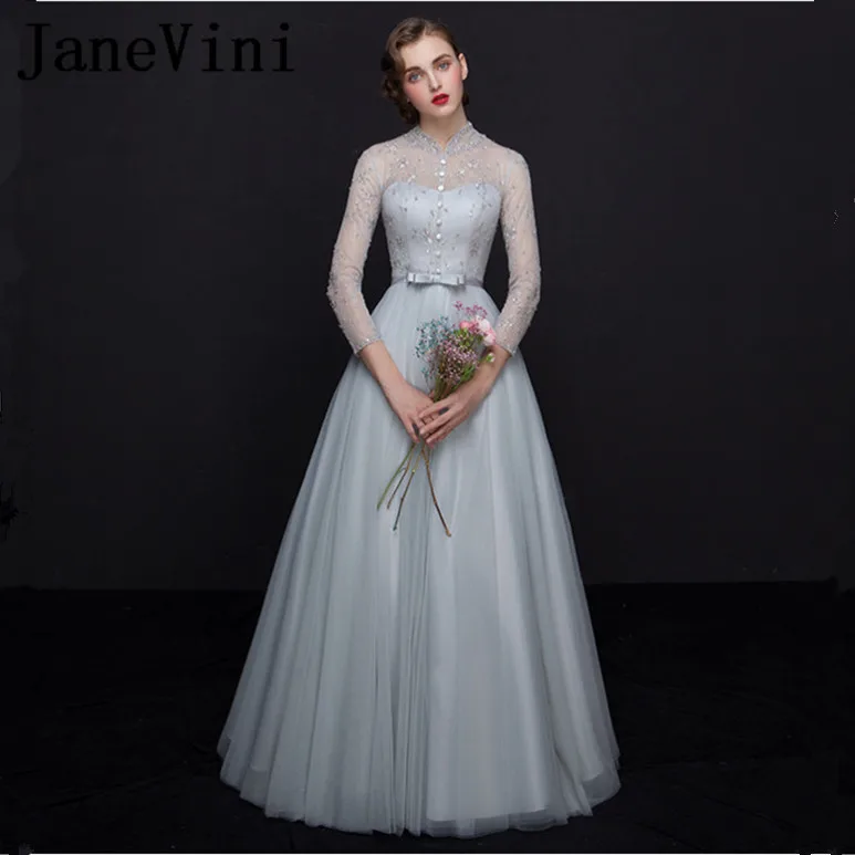 JaneVini очаровательные светло-серые расшитые блестками Длинные платья подружки