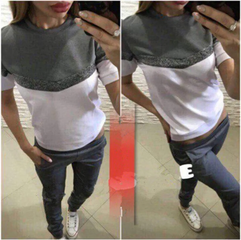 Women Elastic Waist Real Sale Cotton Short O-neck Fashion Suits 2019 New Casual Hit Color Two-piece Female | Женская одежда