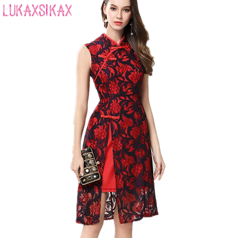 Новинка 2017 года Для женщин летнее платье Высокое качество китайский Стиль черный