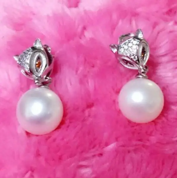 A pair 10-11mm natural south sea genuine white round pearl dangle earrings 52AAA 925 silver | Украшения и аксессуары