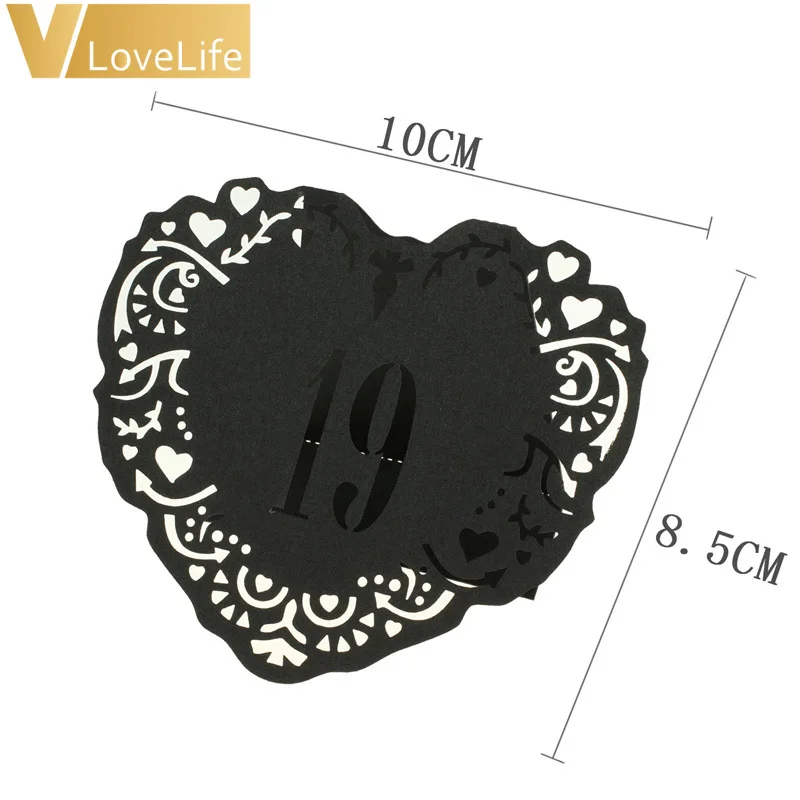 10 шт. в форме сердца черный полый кружевной стол с номером настольные карты