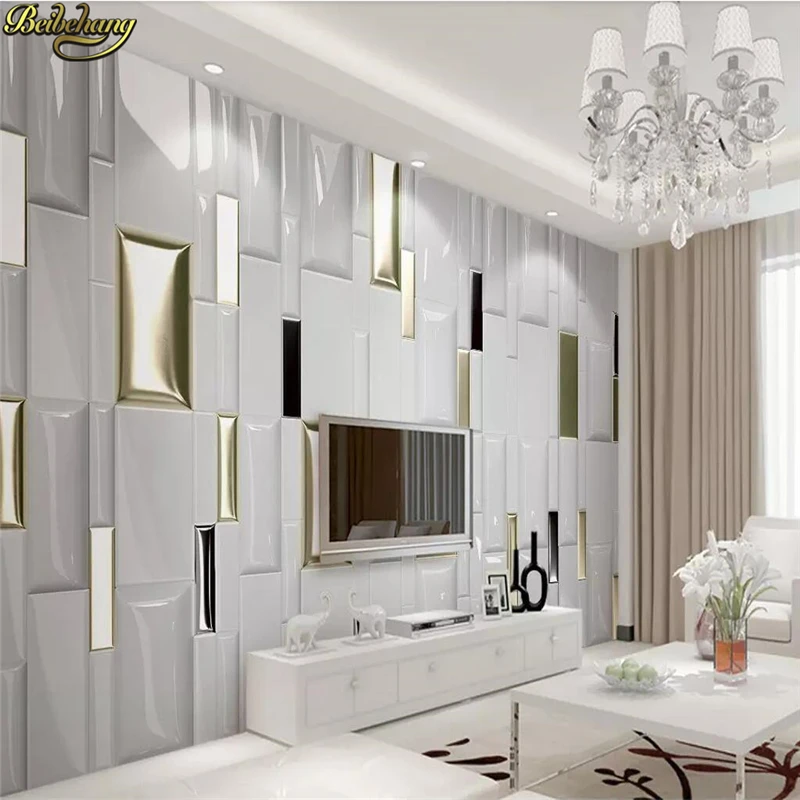Beibehang-papel tapiz con foto personalizada, Mural de paisaje 3D para sala de estar, dormitorio, papeles de pared a cuadros dorados modernos, decoración del hogar