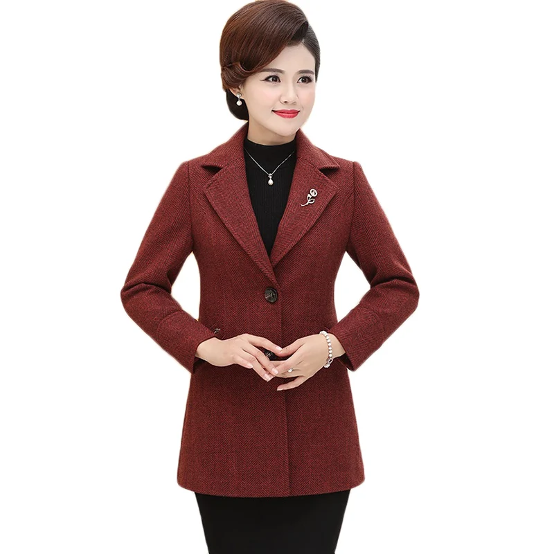 

Autumn Winter Woolen Coat Women 5XL 6XL Slim Long sleeve Middle age clothes Blends Wool Jacket Female Overcoat AA861