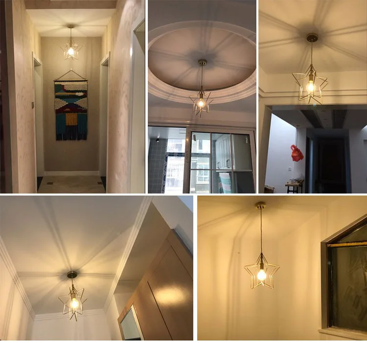 

Nordic Golden iron creative personality bar restaurant cafe porch balcony bedside lamp star pendant light kitchen hanging lamps