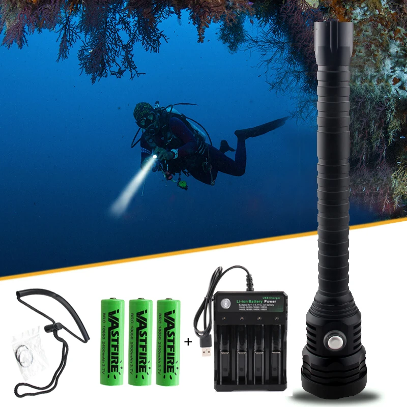 Super Brightness XHP70 LED chip White Diving Light 4000lm Diving Flashlight Tactical 18650 Torch Underwater 100M Waterproof IP88