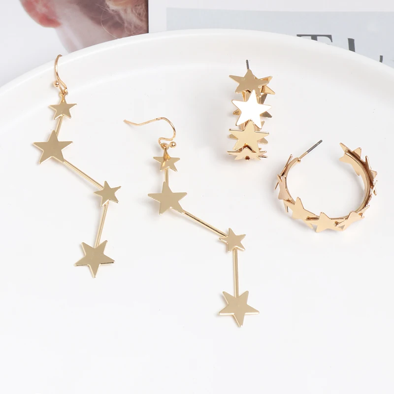 Модные новые простые дизайнерские серьги Brincos Bijoux Star Металлические корейские