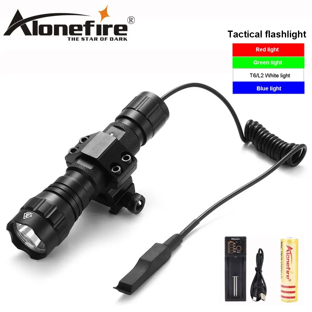 Тактический фонарь AloneFire 501Bs T6 белый/зеленый/красный/синий с переключателем