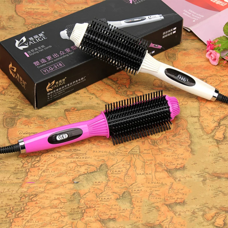 Утюг волос Профессиональный электрический выпрямитель кисть 2 в 1 бигуди керлинг