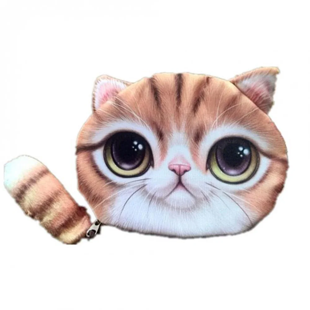 Новые милые 3D животных с передней молнией чехол портмоне кошка женский кошелек