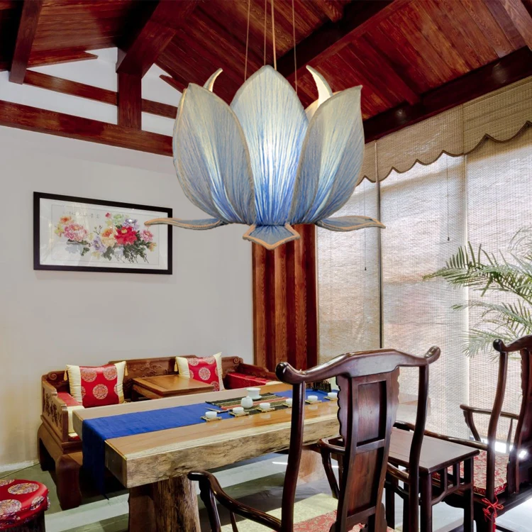 

Modern pendant lamp lotus flower classic Chinese style vintage pendant light led lighting fixtures bedroom home blue 110V - 240V