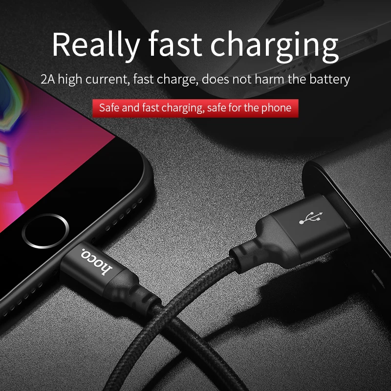HOCO для нейлона 2A Быстрый кабель USB зарядное устройство Шнур USB кабель для зарядки для Apple iPhone Xs Max XR X 7 6 s 6s Plus 1 м/2 м