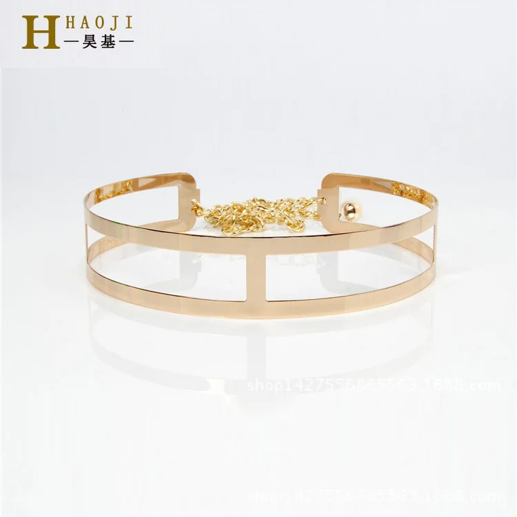 

Women Punk Full Metal Mirror skinny Waist Belt 2019 Metallic Gold Plate 3cm Wide Chains Lady ceinture sashes for dresses SD16