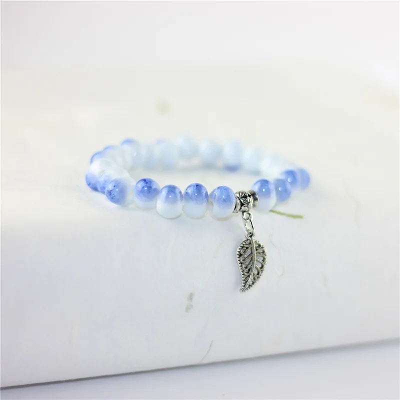 12 шт./лот Замороженные рыбий глаз бисерные керамические браслеты полые листья