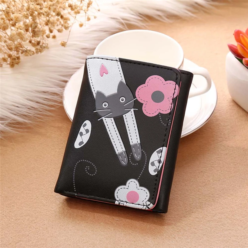 Aelicy короткий кошелек для девочек с милым рисунком кота и цветов женская сумка из