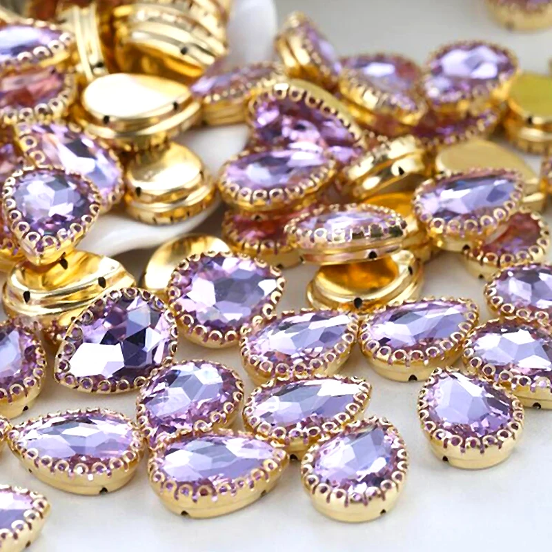 DIY коготь стразы золотой цветок кристаллы капли воды 10x14 мм вечерние украшения на