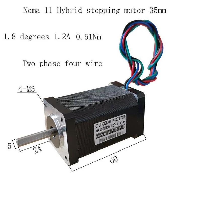 2 фазы 35 шаговый двигатель 0.51Nm Nema14 5.1kg.cm 1.2A 35BYG 4 провода 3D принтер длина 60
