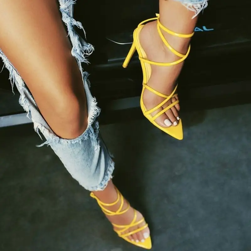 

New High Heel Women Summer Gladiator Sandals Ladies Cross Bandage Sexy Pointed Toe Party Shoes Woman Sandalia Feminina WSH3247