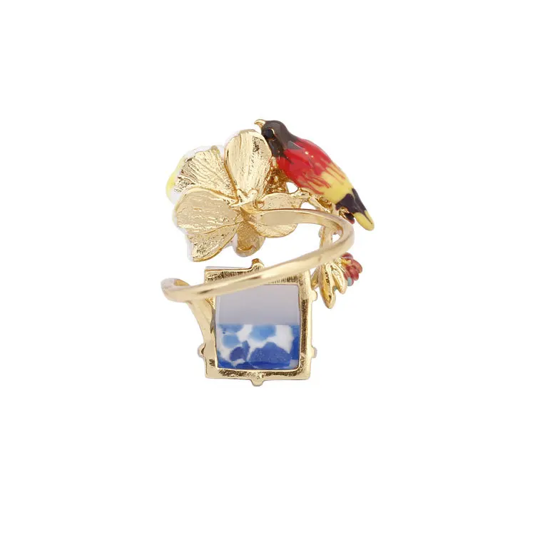 Bloom Peony Bird Gradient Colorful Stone Inlay Ring For Woman Adjustable Size Birthday Gift Jewellery anillos | Украшения и