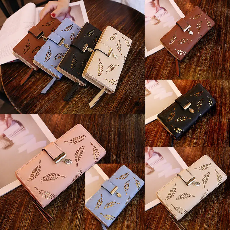 

Hallow out long Wallet PU Leather Wallets Female Floral Hasp Coin Purse Zipper Bag Card Holders 2018 new
