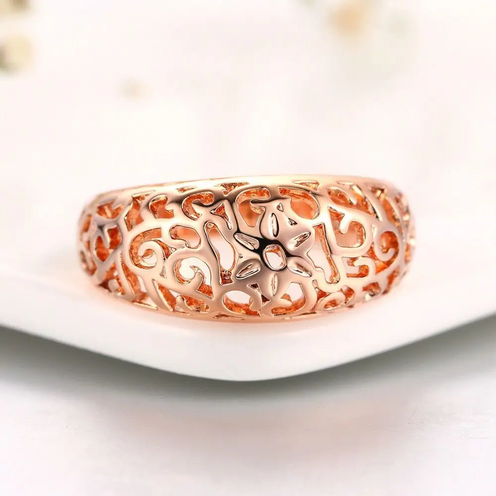 MxGxFam Hollow Rose Flowers Pattern Rings For Women Individual Jewelry Gold Color Hot | Украшения и аксессуары