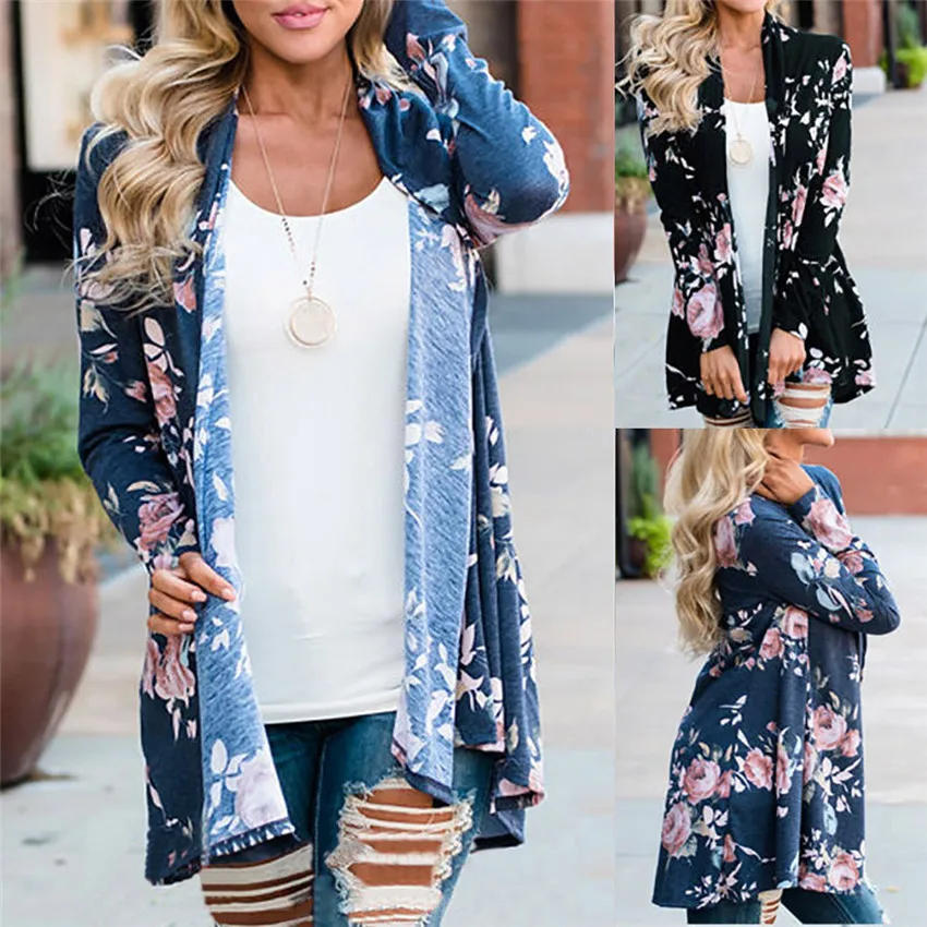 2019 HOT Women Ladies elegent fashion Floral Jacket Open Front Kimono Overcoat Casual Cardigan Chiffon shirt #0629 |