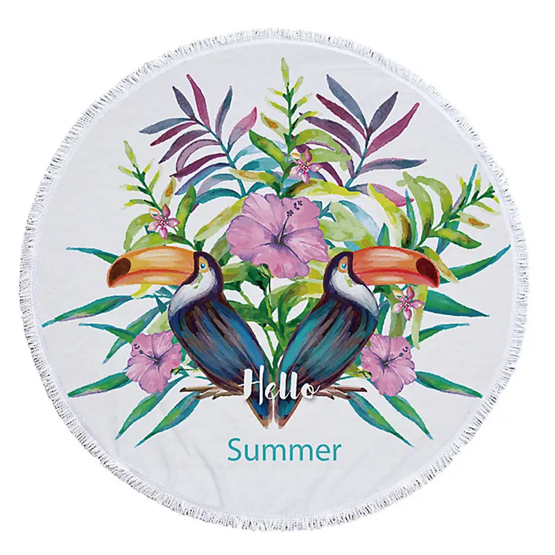 Пляжное полотенце с принтом больших листьев фламинго круглые пляжные полотенца