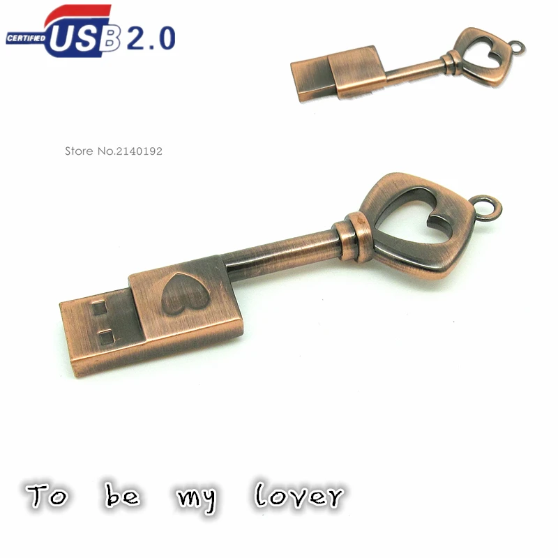 USB-флеш-накопитель Mini металлический в форме ключа бронзовое сердце 4 ГБ 8 16 32 |