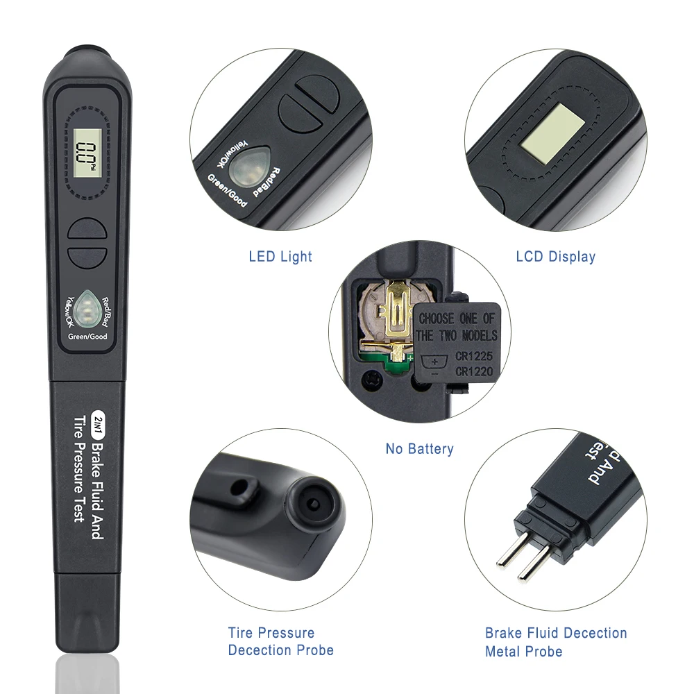 Ручка-тестер тормозной жидкости + давление в шинах TPMS 2 1 для DOT3/DOT4/DOT5 Kpa/Psi/Bar